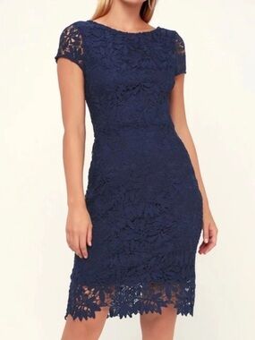 Lulus XS Dark Navy Blue Dress Open Back Lace